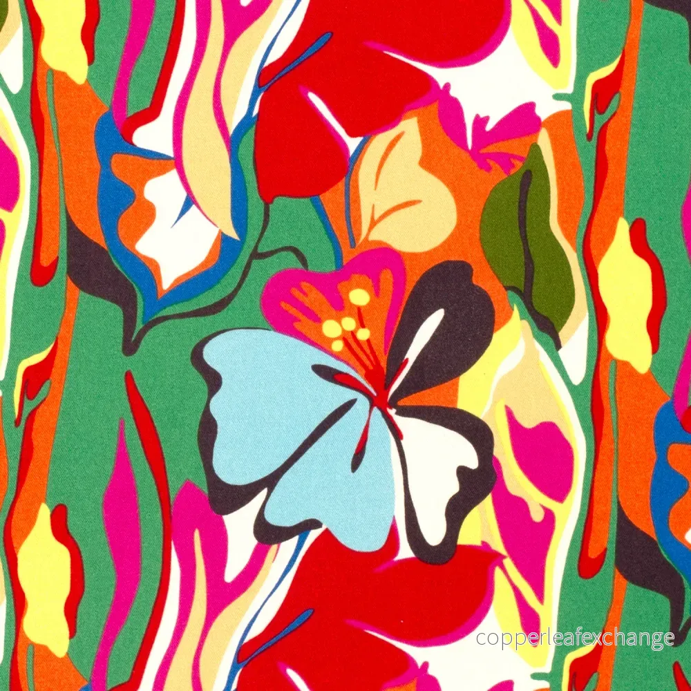 Patterned Viscose – Twill – Abstract, Flowers – Multicolor, Green Patterned Viscose – Twill – Abstract, Flowers – Multicolor, Green