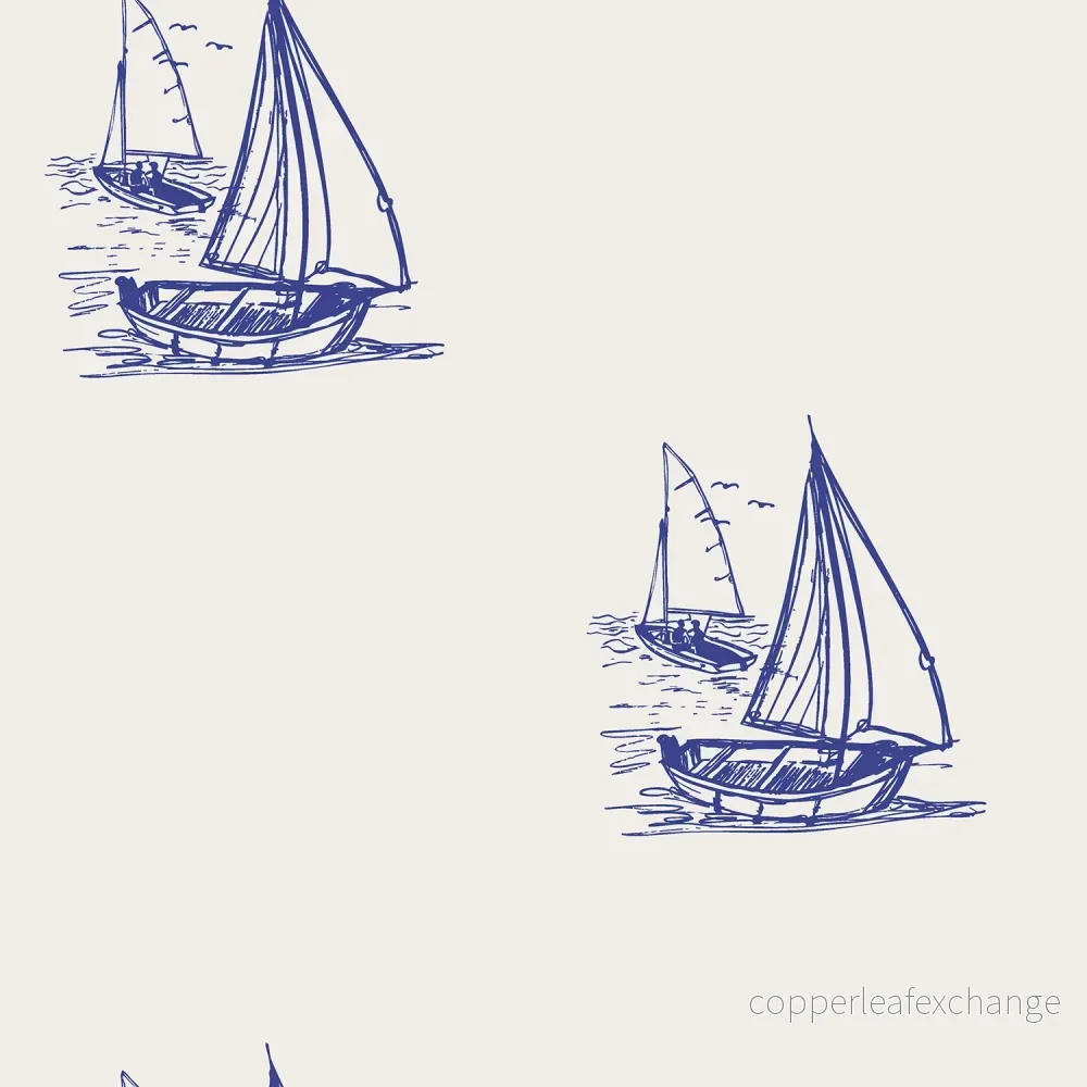 Patterned – Cotton – Muslin – Sailboats – Blue – 005