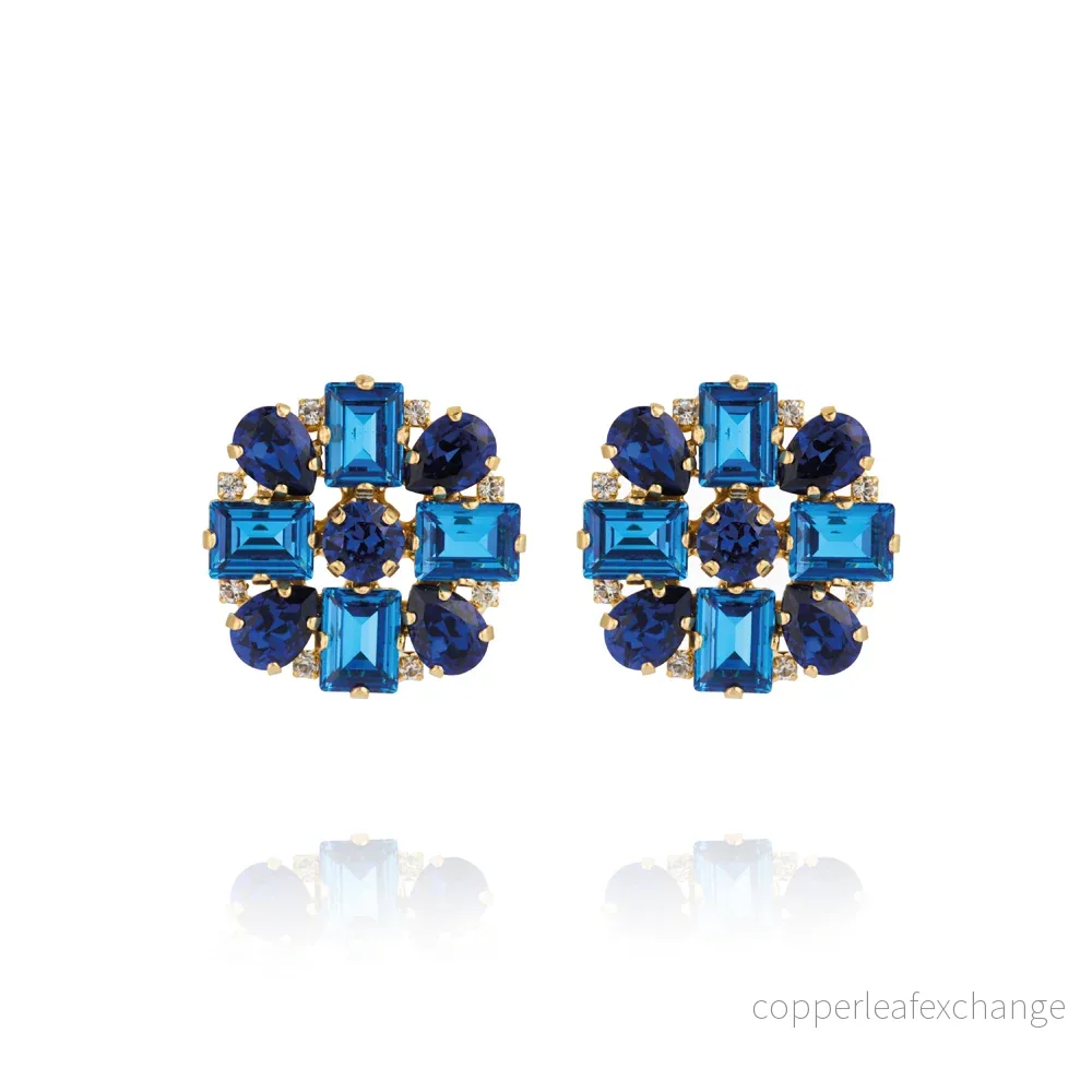 CAROLINE SVEDBOM DIORA STATEMENT EARRINGS / RECREATED BLUE COMBO GOLD