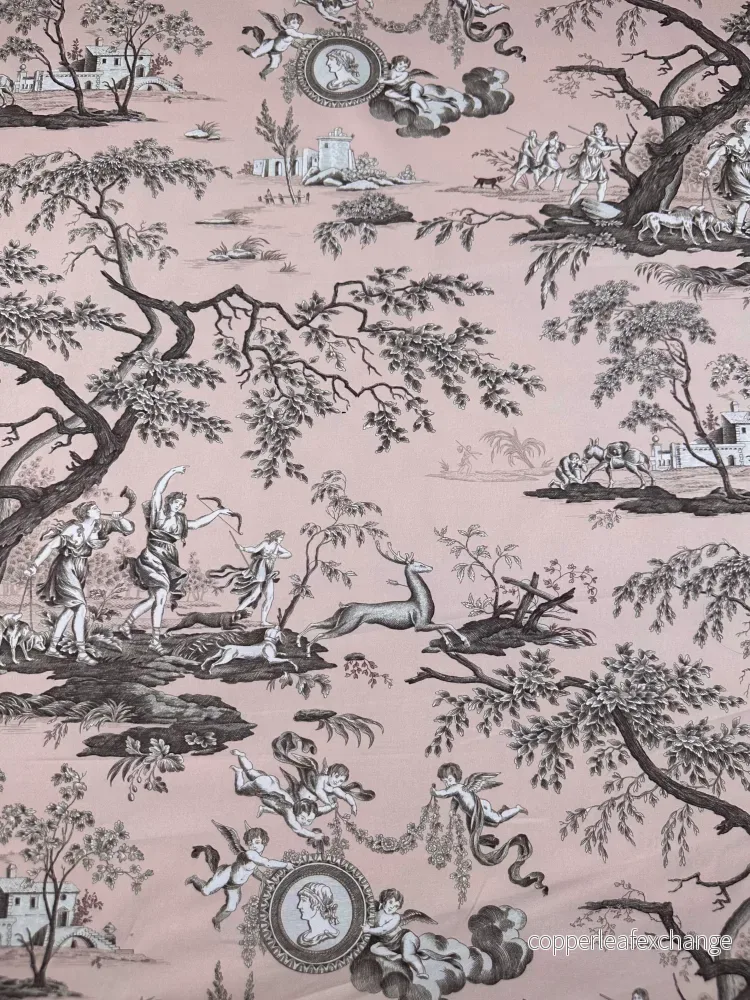Toile De Jouy Patterned Cotton Curtain Fabric – Double width, 280cm – Pink