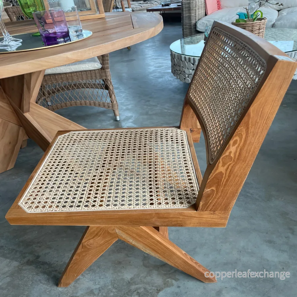 Eiffel Matstol i Teak med Naturflätad Sits – Elegant Trädgårdsstol - Bild 2
