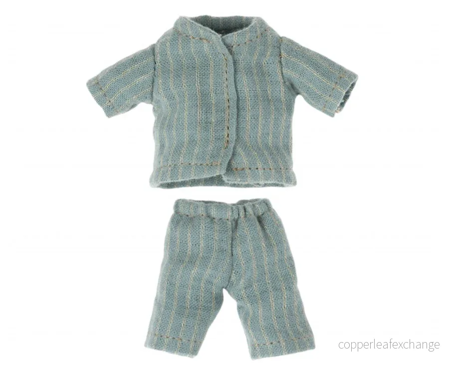 Maileg – Pyjamas med blå och vit randig skjorta och byxa, storebror mus