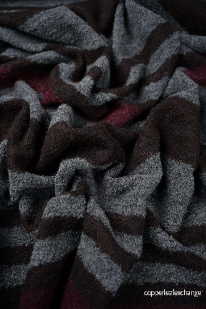 Deadstock – Coat – Bouclé – Striped – Bordeaux, Brown, Gray – DY115