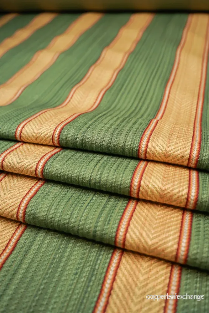 Vintage – Furniture fabric – Cotton – Stripes – Green, yellow – V24