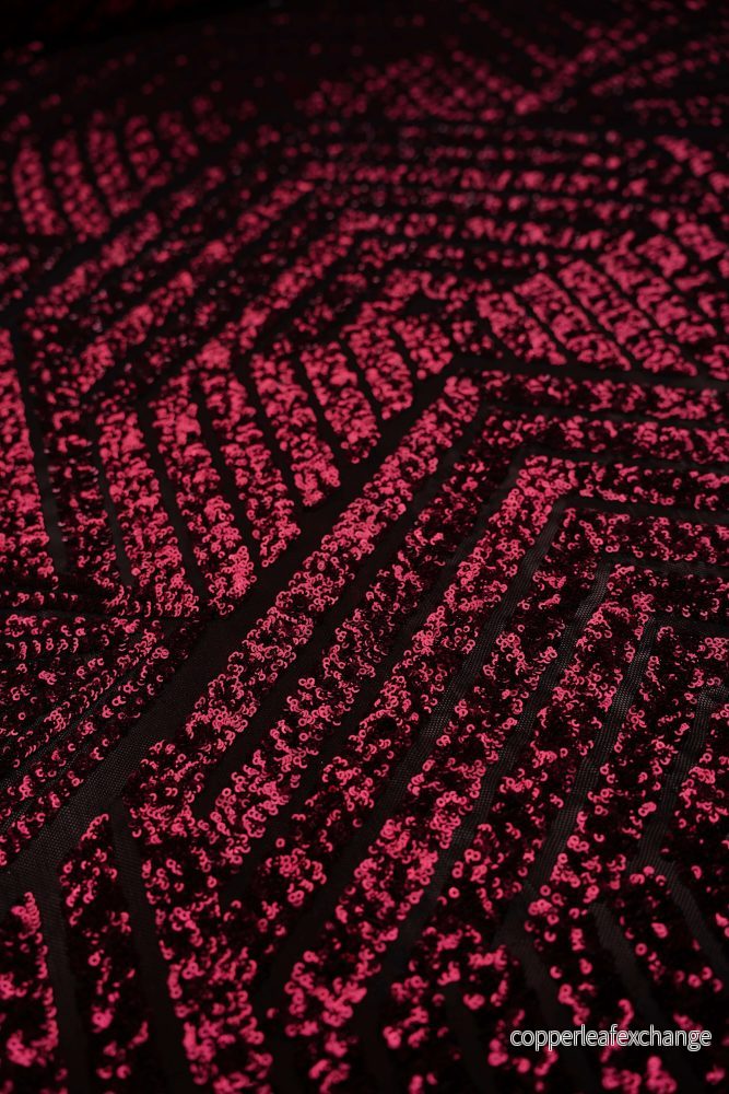 Sequins – Pattern, Symmetrical – Stretch – Burgundy, Black – 0232 Sequins – Pattern, Symmetrical – Stretch – Burgundy, Black – 0232