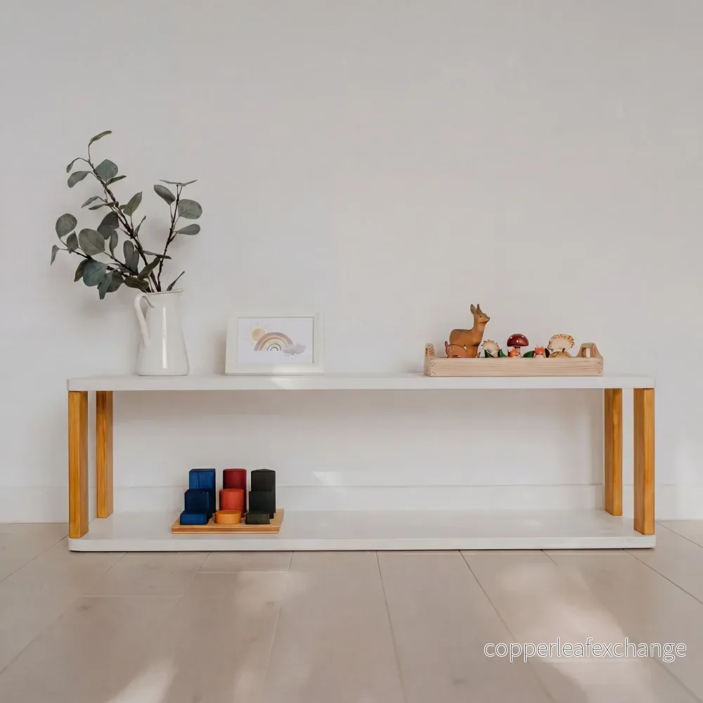Modulär Montessori-hylla – 2 hyllplan, vit/brun olja Modulär Montessori-hylla – 2 hyllplan, vit/brun olja