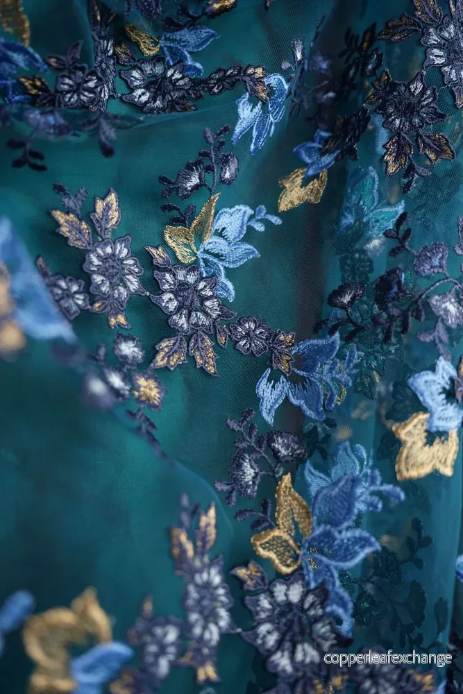 Italian – Embroidery – Exclusive – Tulle – Serene meadow – Blue Italian – Embroidery – Exclusive – Tulle – Serene meadow – Blue