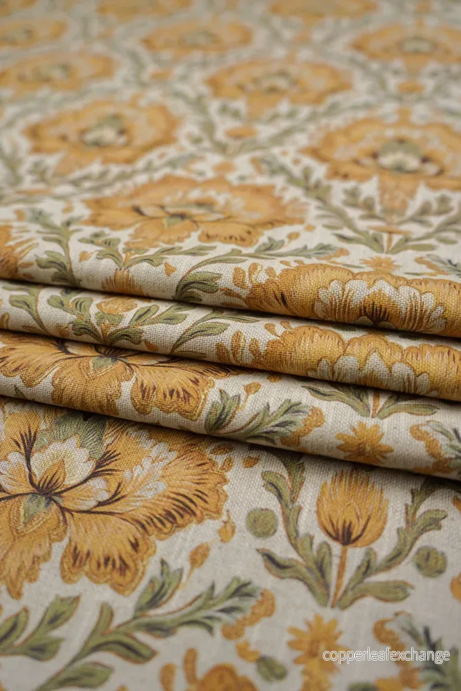 Patterned – Curtain fabric – Linen – Cotton – Flower – Karma mostaza Patterned – Curtain fabric – Linen – Cotton – Flower – Karma mostaza