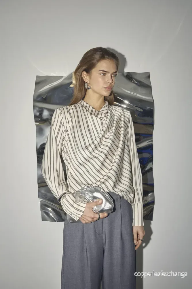Helly Button Stripe Blouse - Off White