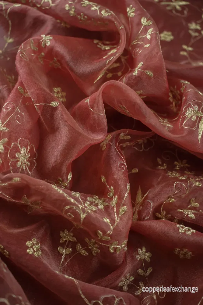 Vintage – Silk Organza – Gold Embroidery – Rouge – VS43