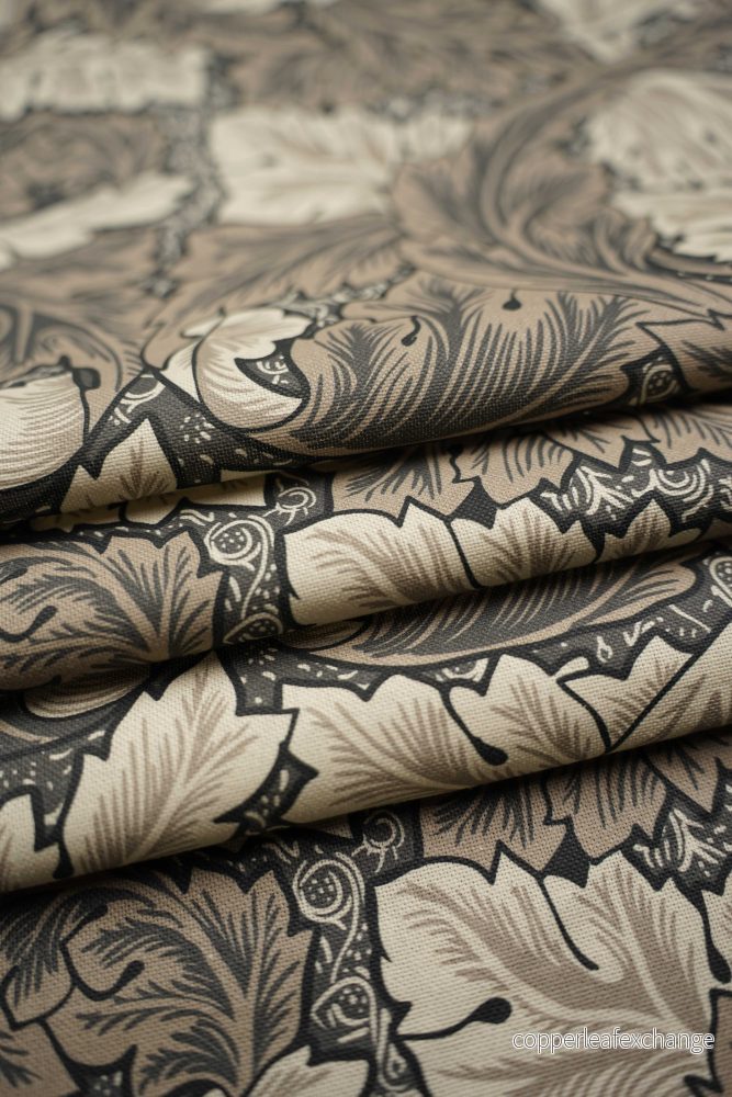 Jugend Patterned Furniture Fabric Curtain Fabric – Cotton – Leafy cover – Grey, Beige