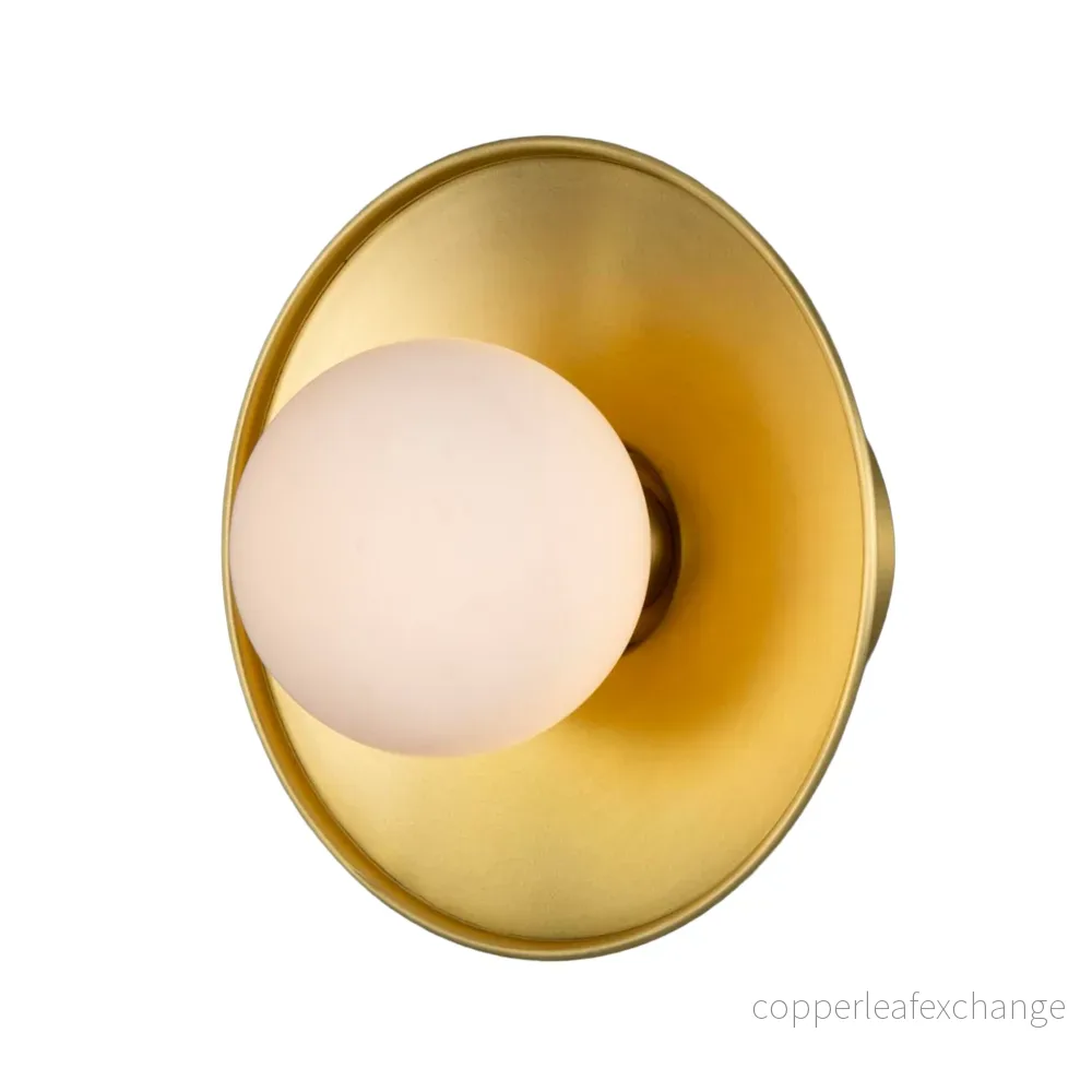 AOSTA – Brass Disc Bathroom Wall Light with Glass Globe 16.2cm IP65 AOSTA – Brass Disc Bathroom Wall Light with Glass Globe 16.2cm IP65
