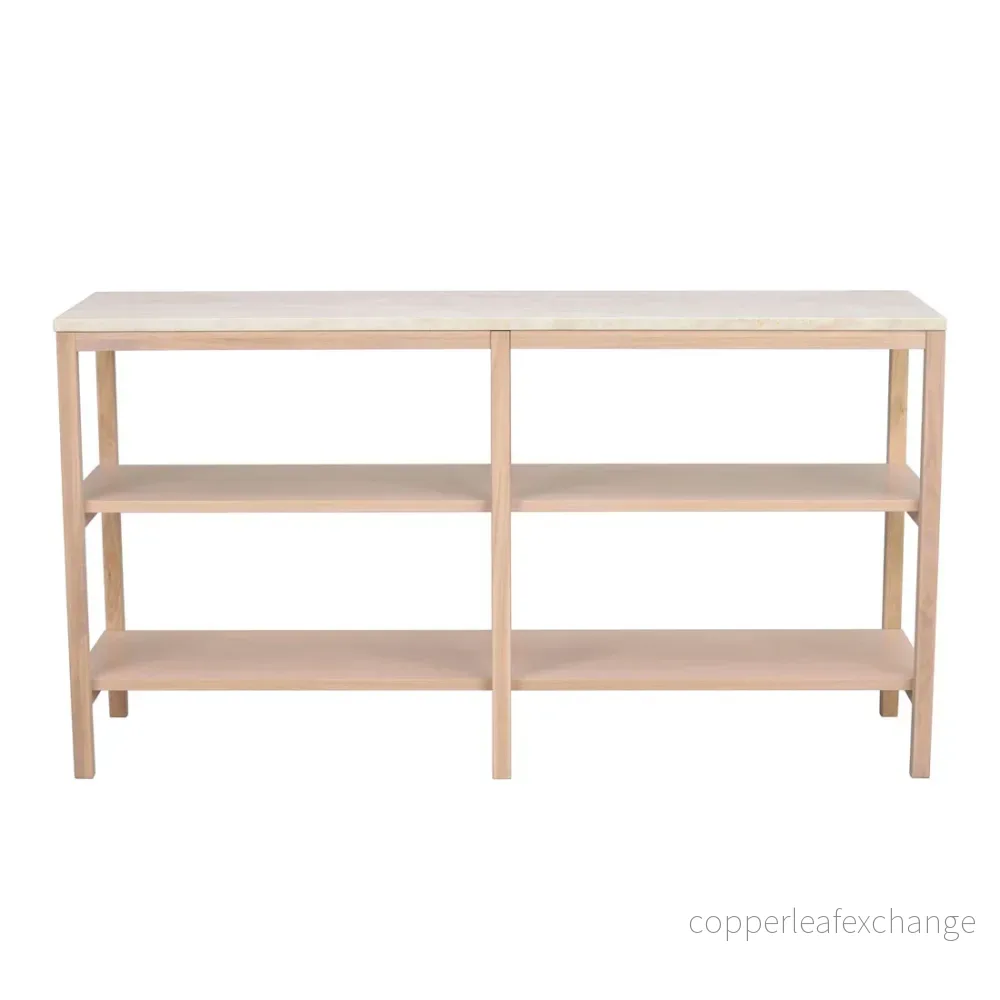 Avlastningsbord Orwel, Beige travertin / Vitpigmenterad ek