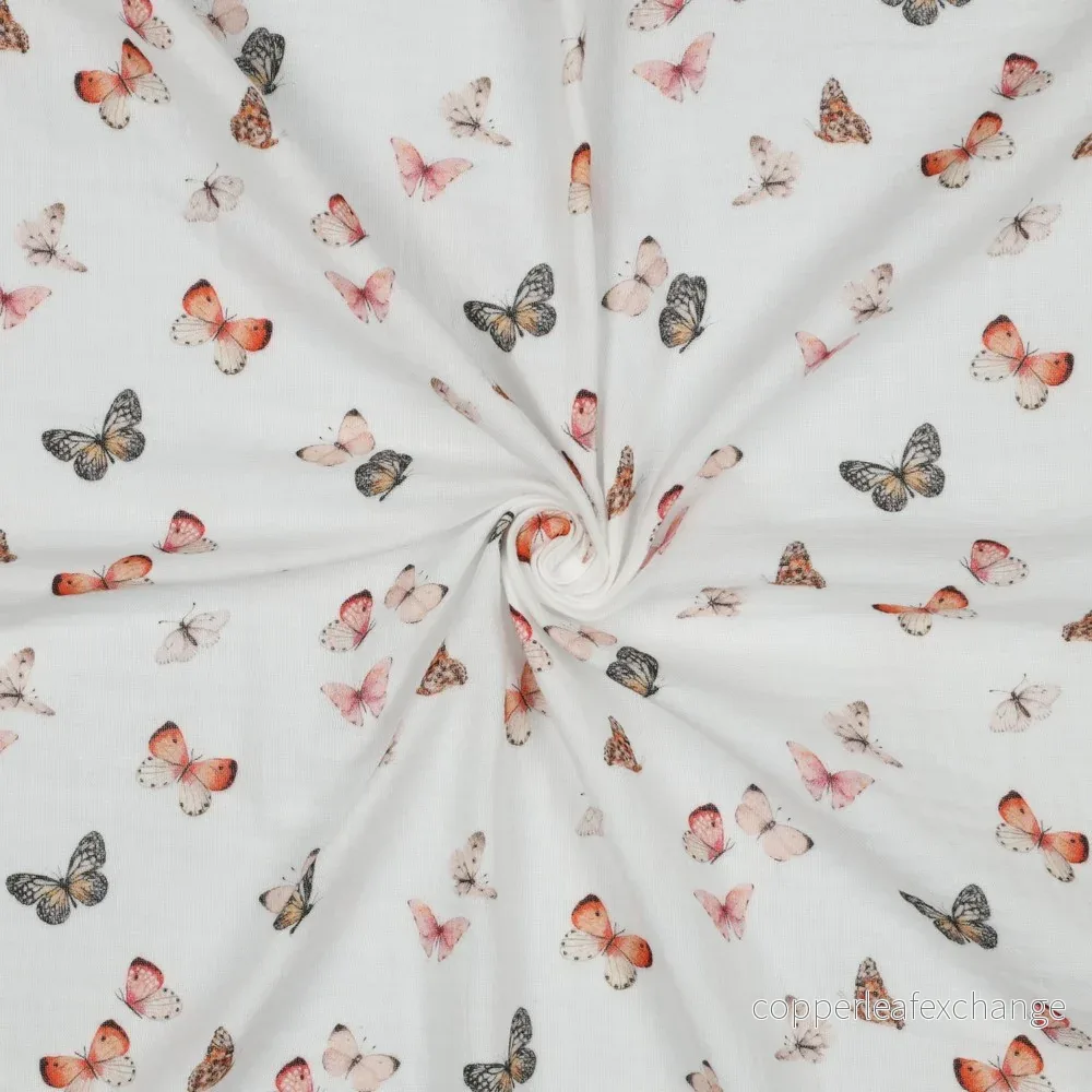 Patterned - Cotton - Double gauze - Butterflies - White - 001