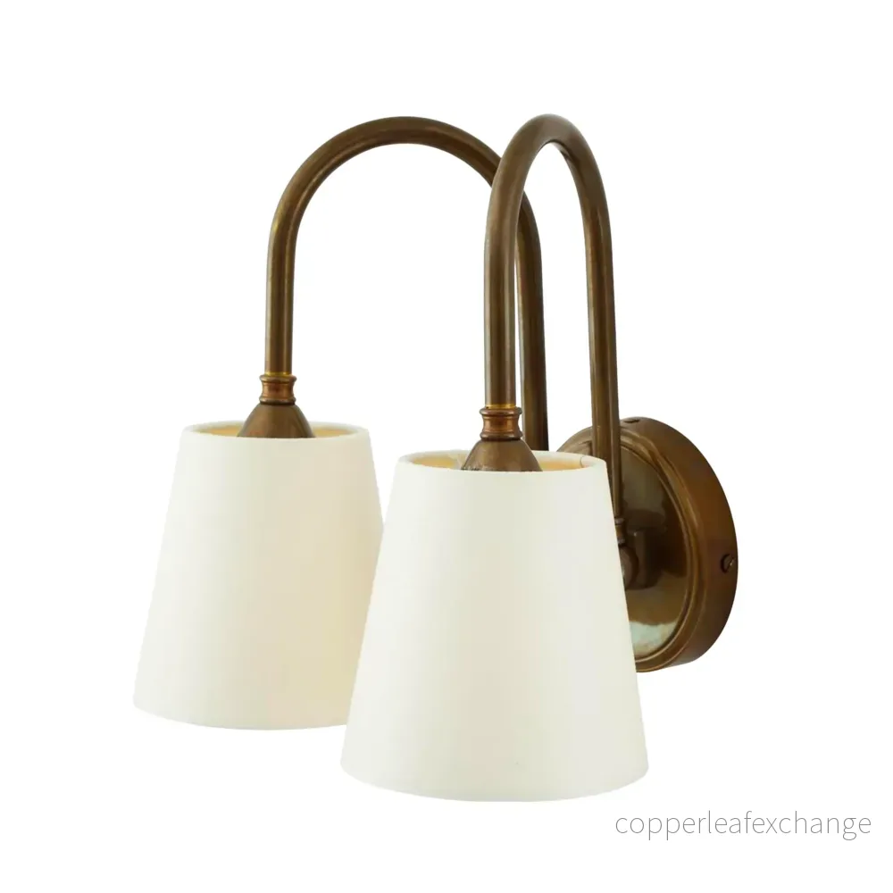 UPPSALA – Two-Arm Brass Wall Light with Fabric Shades 28cm