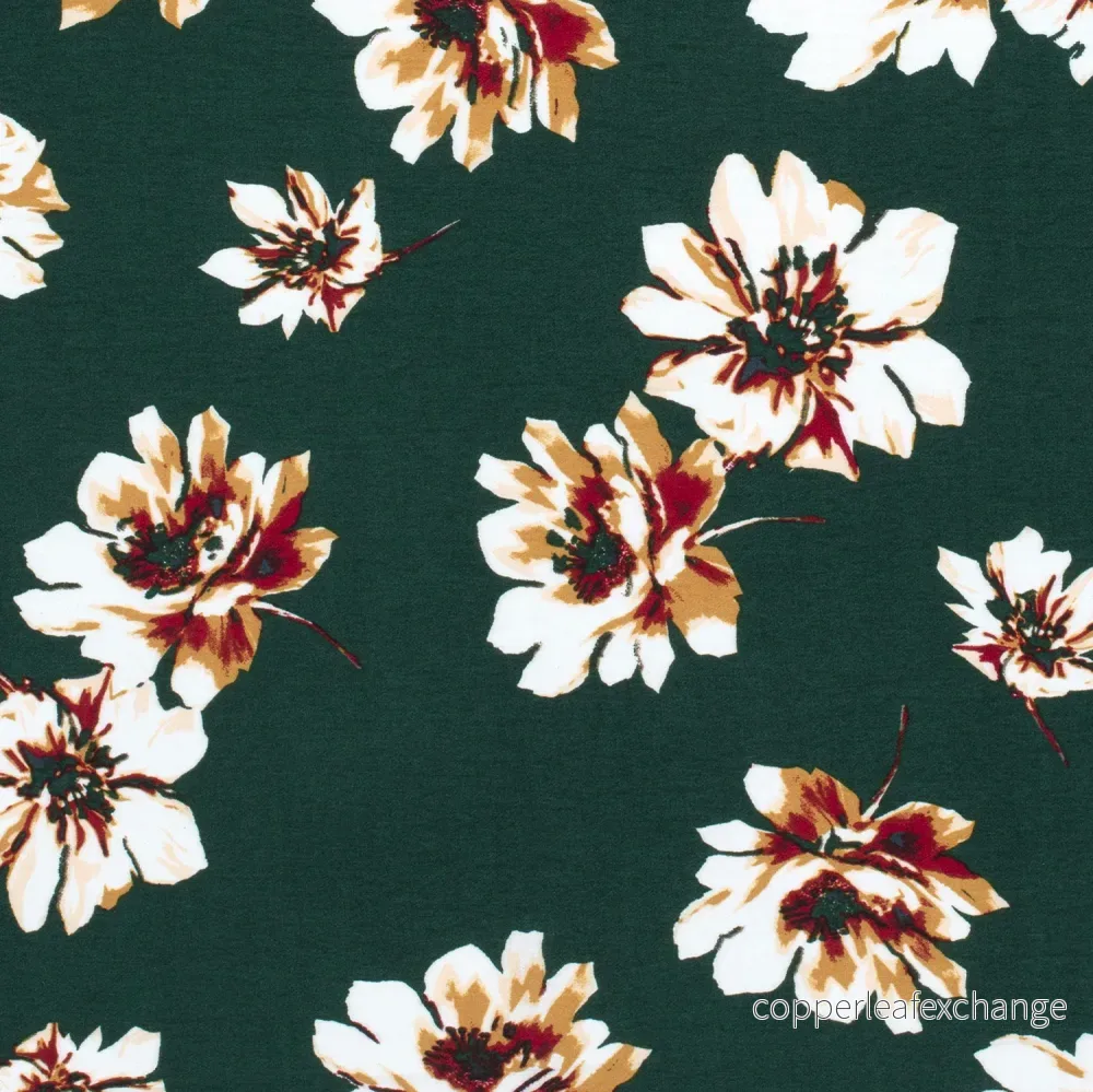 Patterned Viscose – Crepe – Flowers – Dark Green Patterned Viscose – Crepe – Flowers – Dark Green
