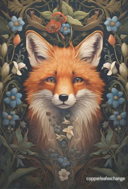 Räv och blomsterbakgrund - enskilda decoupage konstark - Bild 3