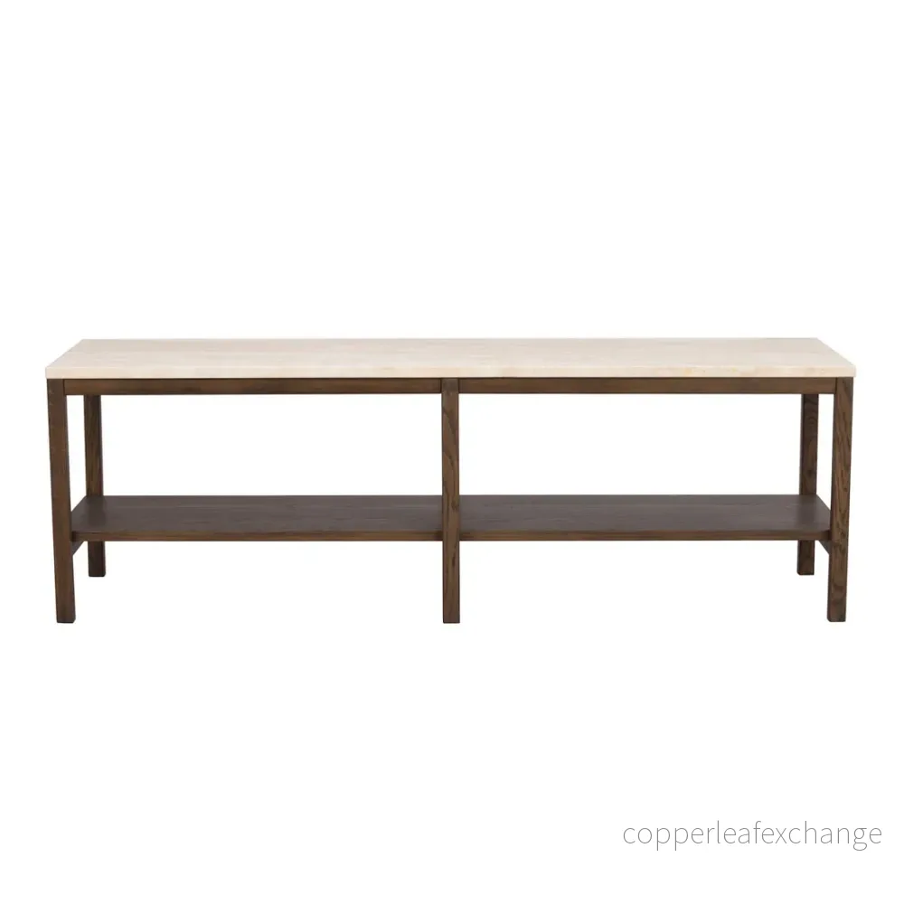 Avlastningsbord Orwel, Beige travertin / Brun ek
