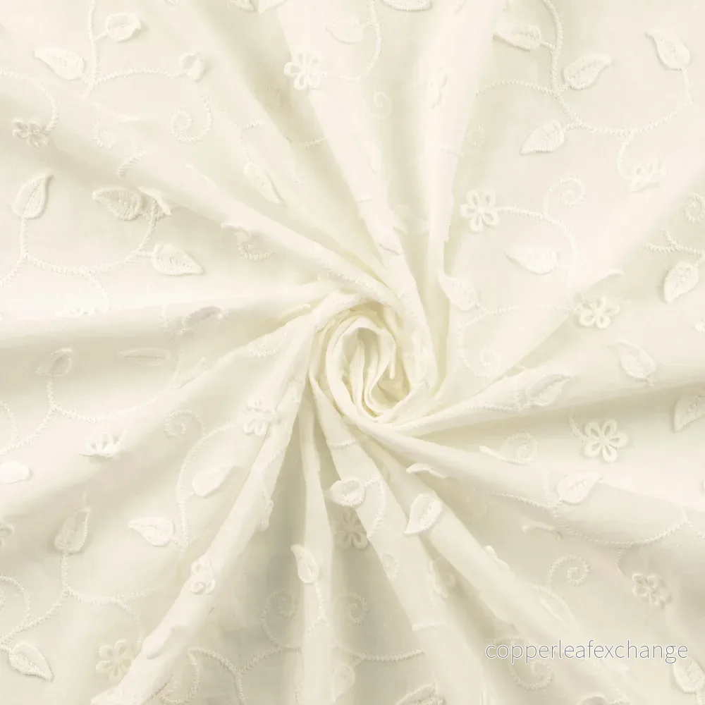 Cotton – Embroidered – White – Flowers – 5003 Cotton – Embroidered – White – Flowers – 5003