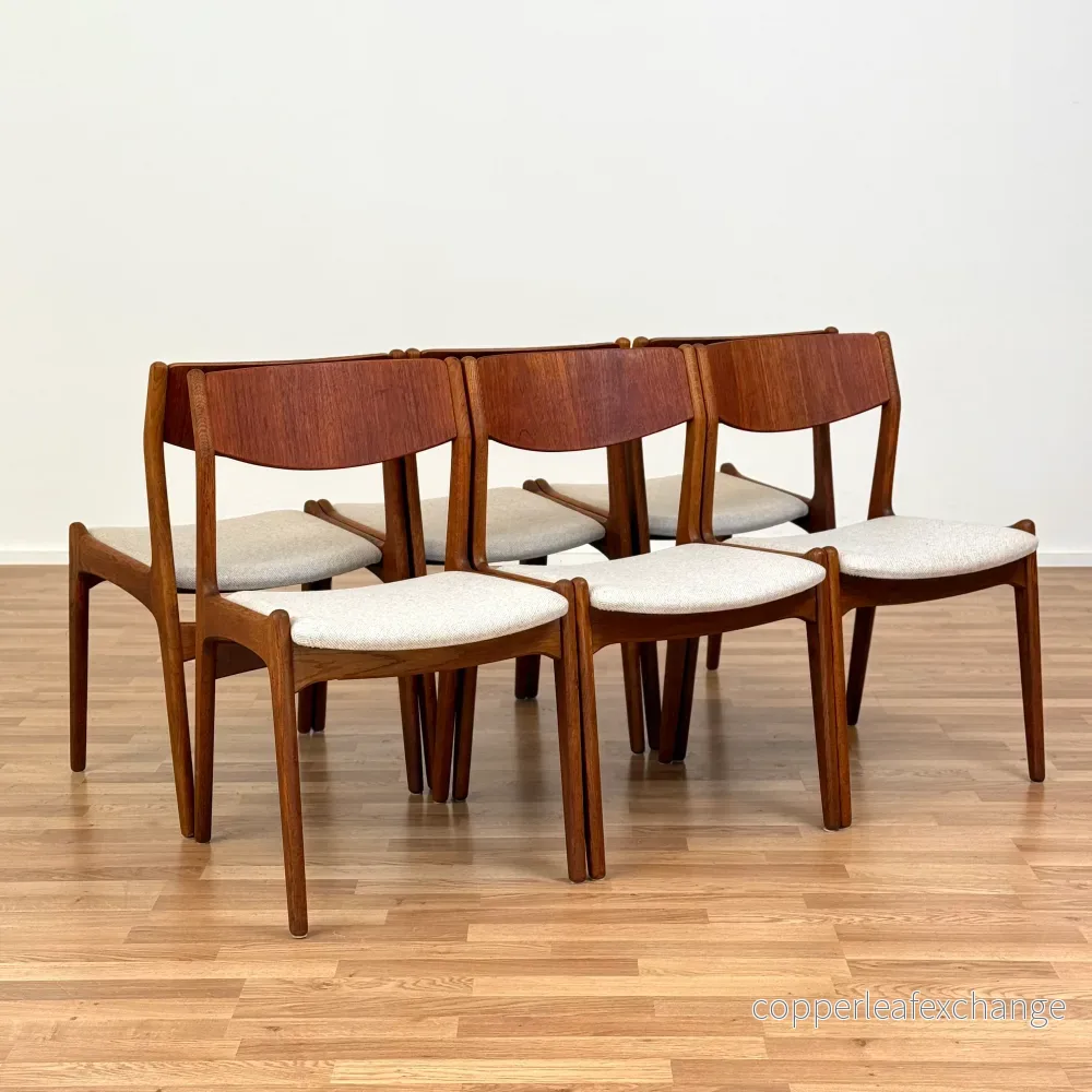 Set om 6 matstolar i teak från Sorø Stolefabrik, 1950-60-tal, Danmark