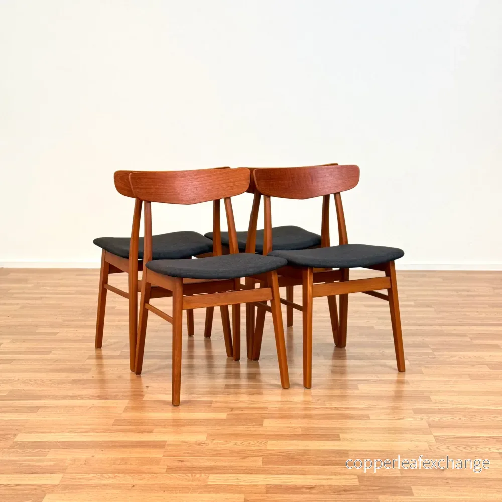 Set om 4 stolar i teak och bok från Findahl möbelfabrik, 1950-60-tal, Danmark