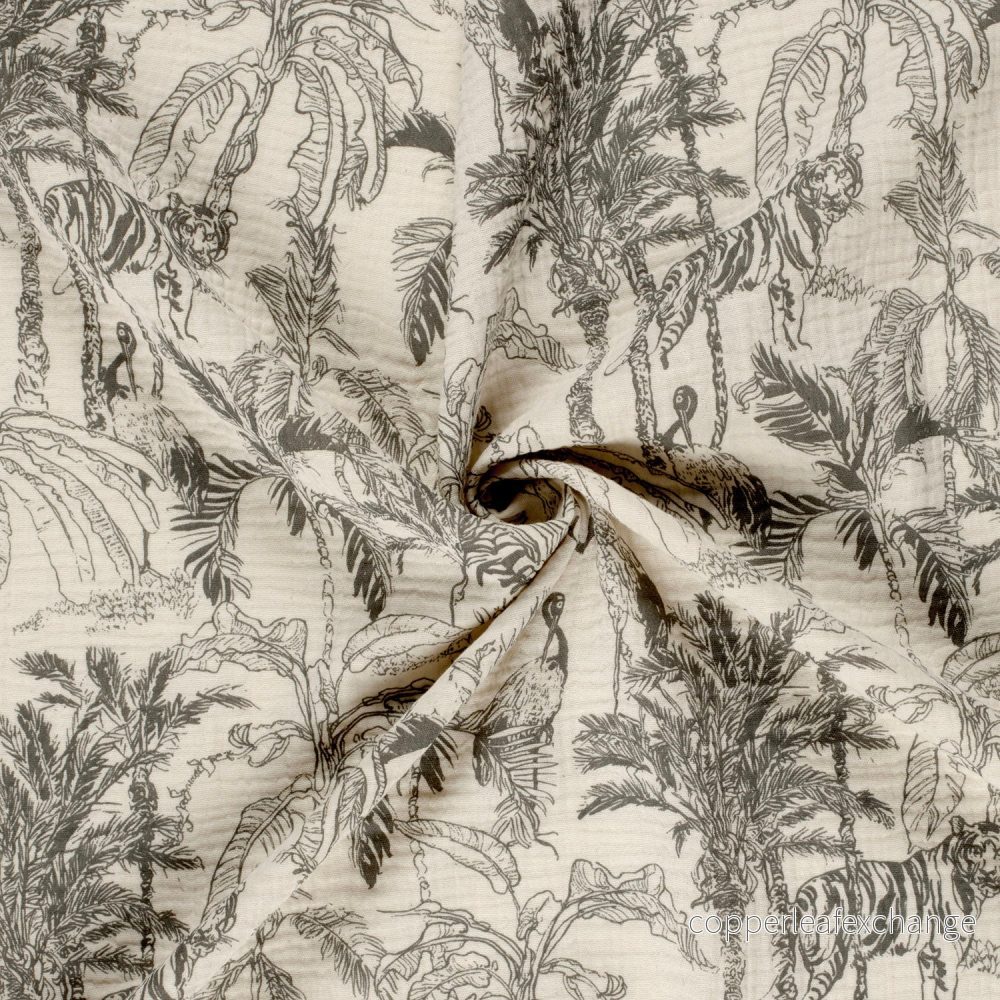 Patterned Muslin – Double Gauze – Jungle – Gray – 063