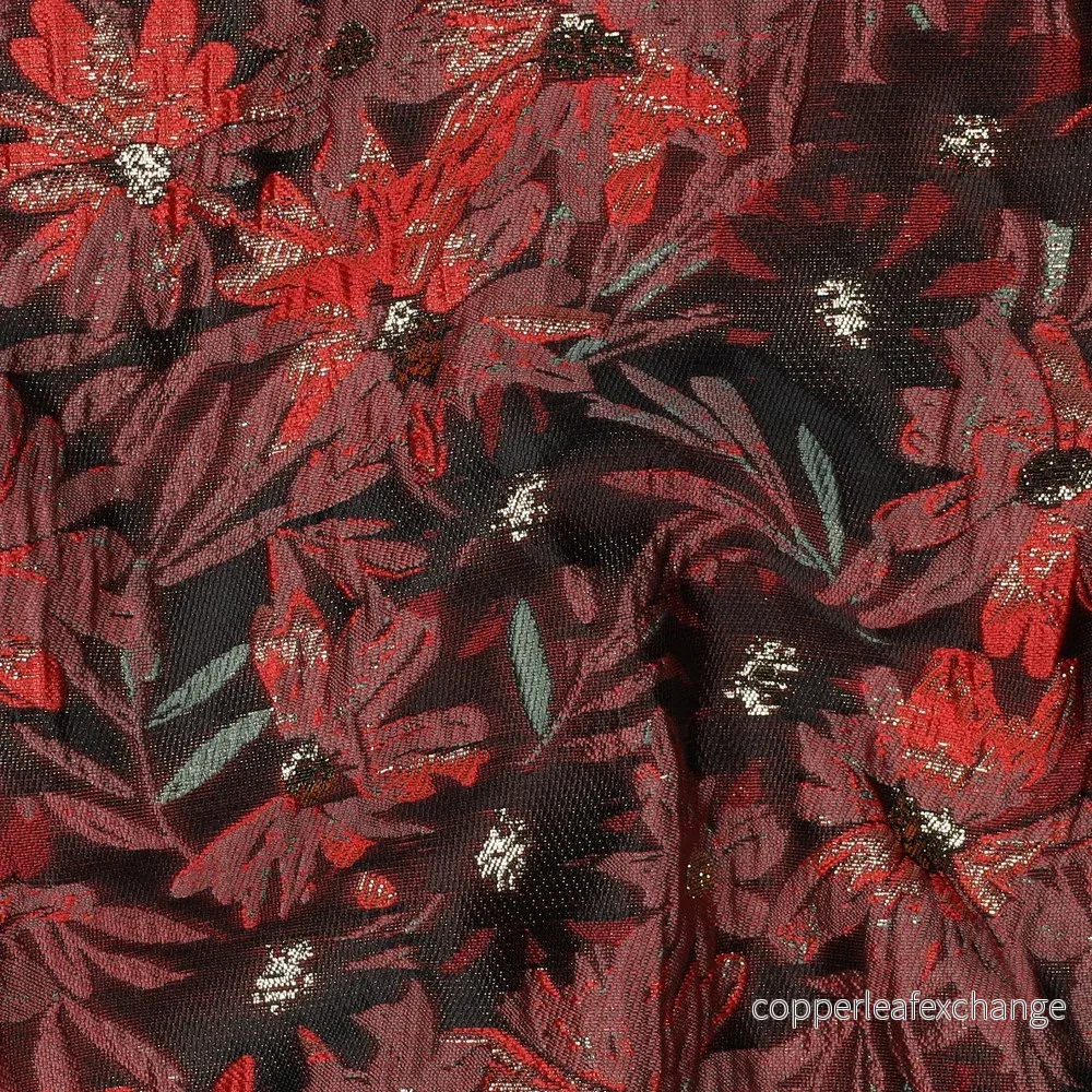 Patterned – Brocade – Metallic – Floral – Bordeaux – 001