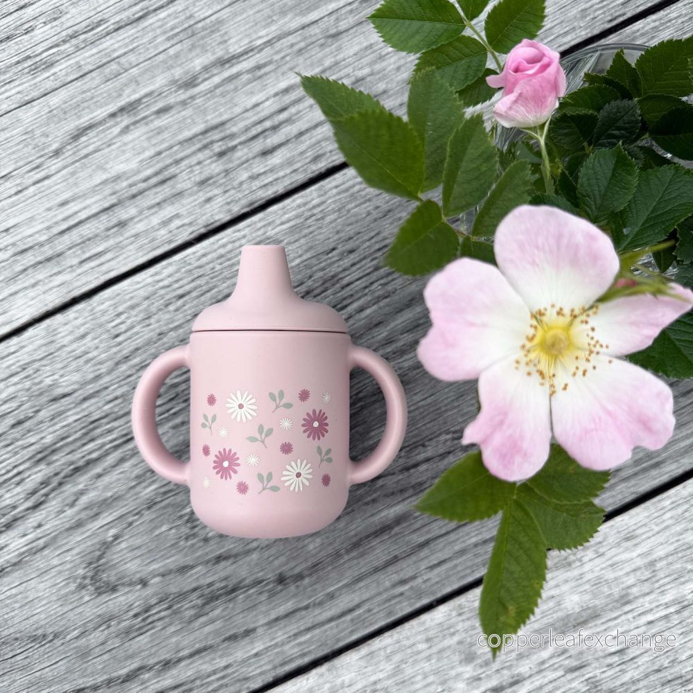 Spillfri silikonmugg med handtag – Pale Mauve Flowers - Bild 3
