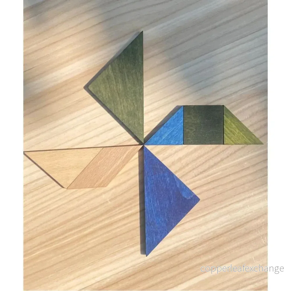 Tangram Pussel i Trä – Kalla Färger - Bild 3
