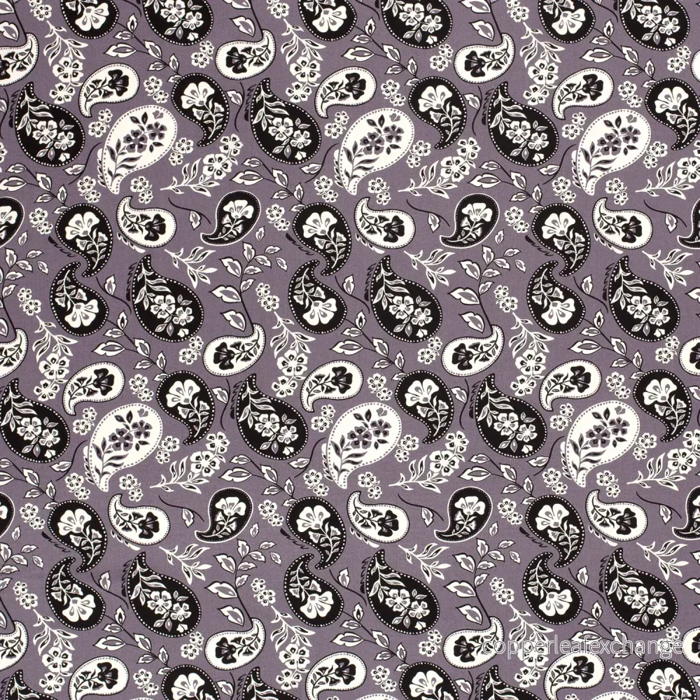 Patterned Viscose - Poplin - Paisley - Black - Bild 2