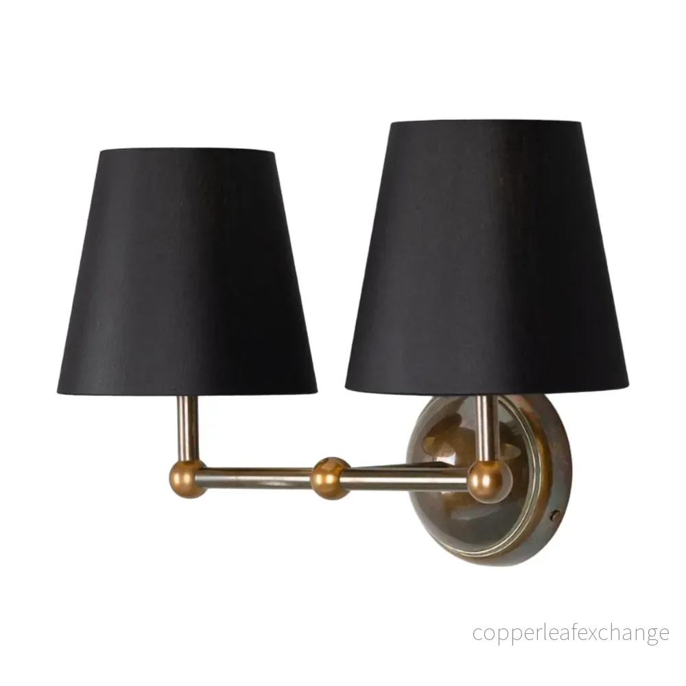 BUSAN - Modern Brass Double Wall Light with Fabric Shades - Bild 2