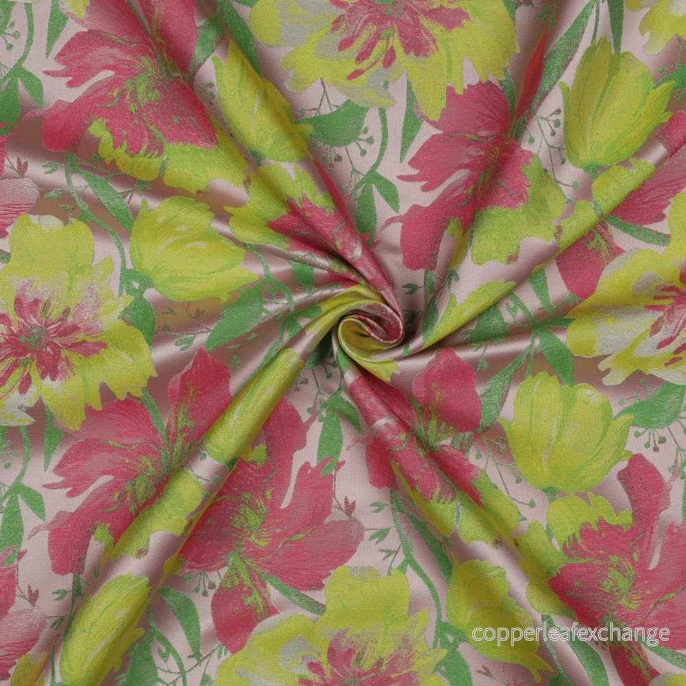 Patterned - Brocade - Polyester - Flowers - Yellow, Pink - 001 - Bild 2