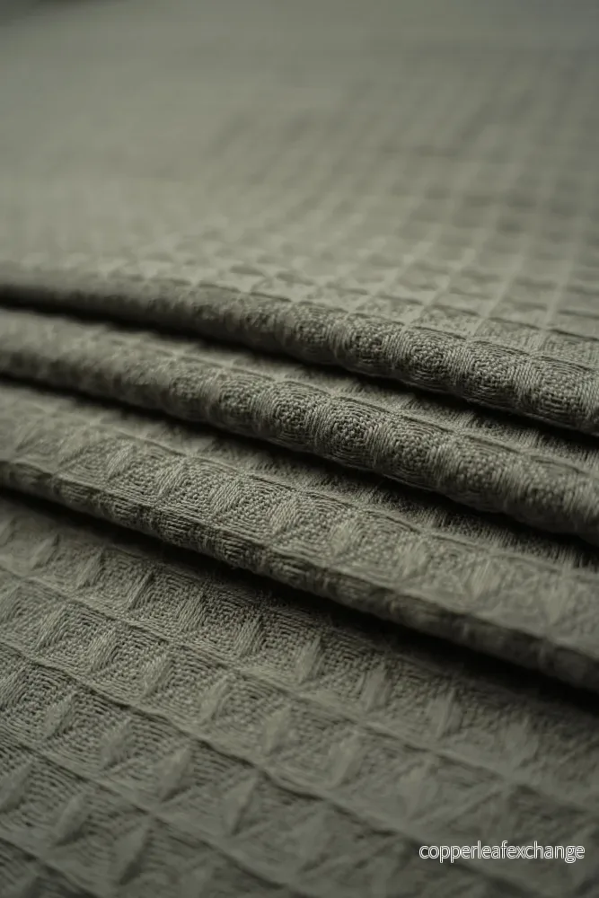 Deadstock – Interior – Cotton – Double width – 320 cm – Waffle texture – Gray green – DI34 Deadstock – Interior – Cotton – Double width – 320 cm – Waffle texture – Gray green – DI34