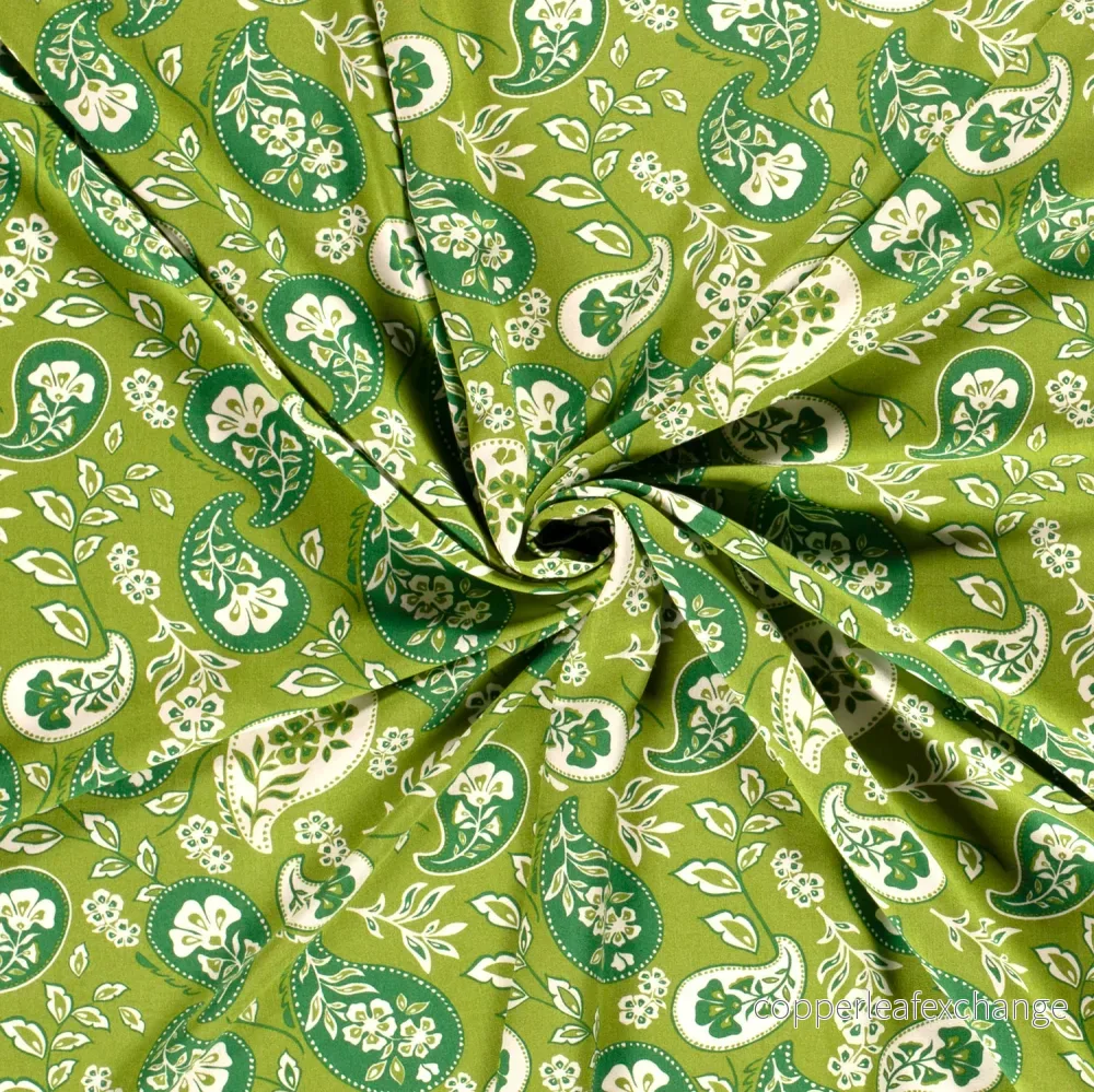Patterned Viscose - Poplin - Paisley - Green - Bild 3