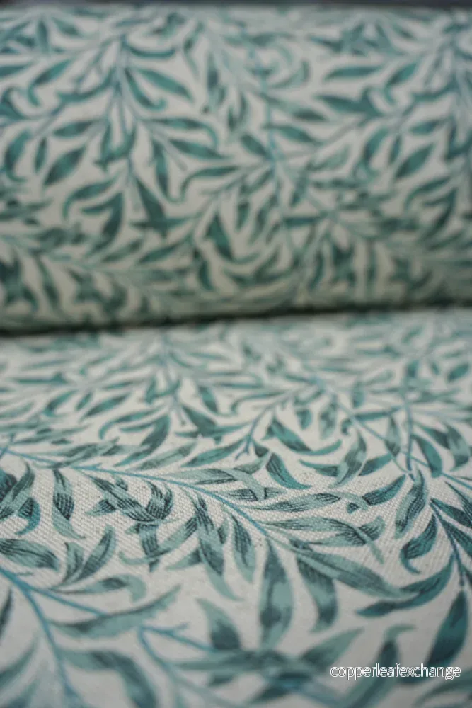 Jugend Patterned Furniture Fabric, Curtain Fabric – Cotton, Linen – Green/Blue