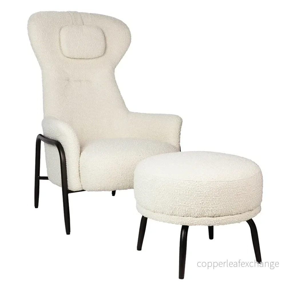 Fåtölj – TEDDY GRAND, beige med fotpall