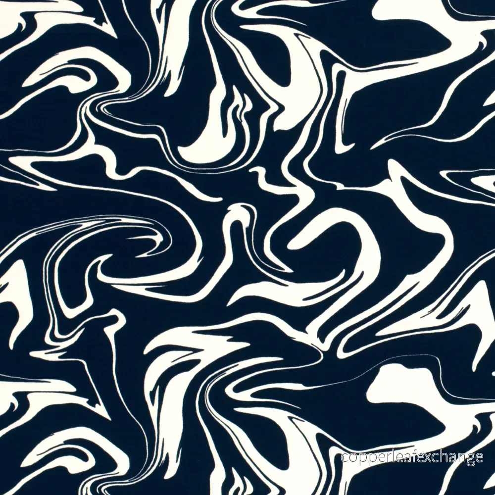 Patterned Viscose – Satin – Abstract, Marble – Navy