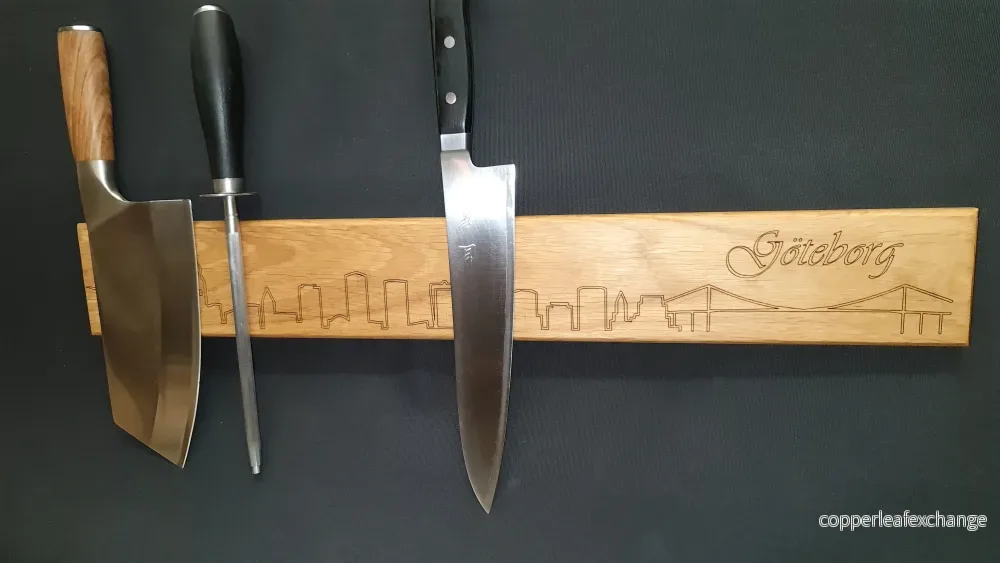 Magnetisk knivhållare med lasergravyr Göteborg skyline - Bild 2
