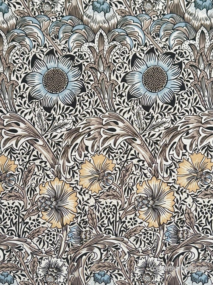 Jugend Patterned Furniture Fabric Curtain Fabric – Cotton – Flower Bed – Blue Yellow Beige
