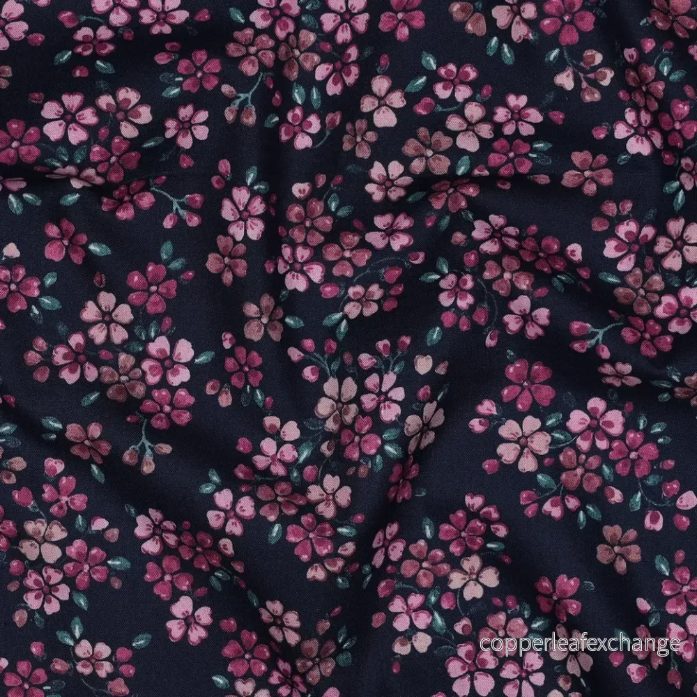 Poplin – Cotton – Flowers – Navy blue – 83.003