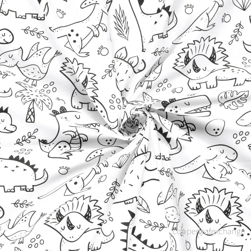 Cotton – Patterned – Poplin – Dinosaurs – White, black – 050 Cotton – Patterned – Poplin – Dinosaurs – White, black – 050