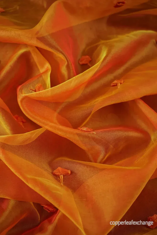 Vintage, Silk organza with fabric roses – Rose – Fire yellow – VS44 Vintage, Silk organza with fabric roses – Rose – Fire yellow – VS44
