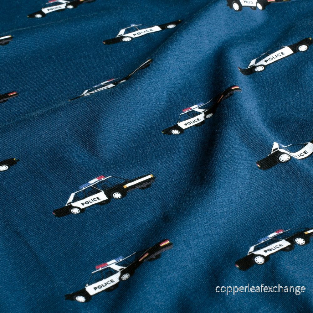Patterned Cotton Jersey - Police car - 200g - Petrol
