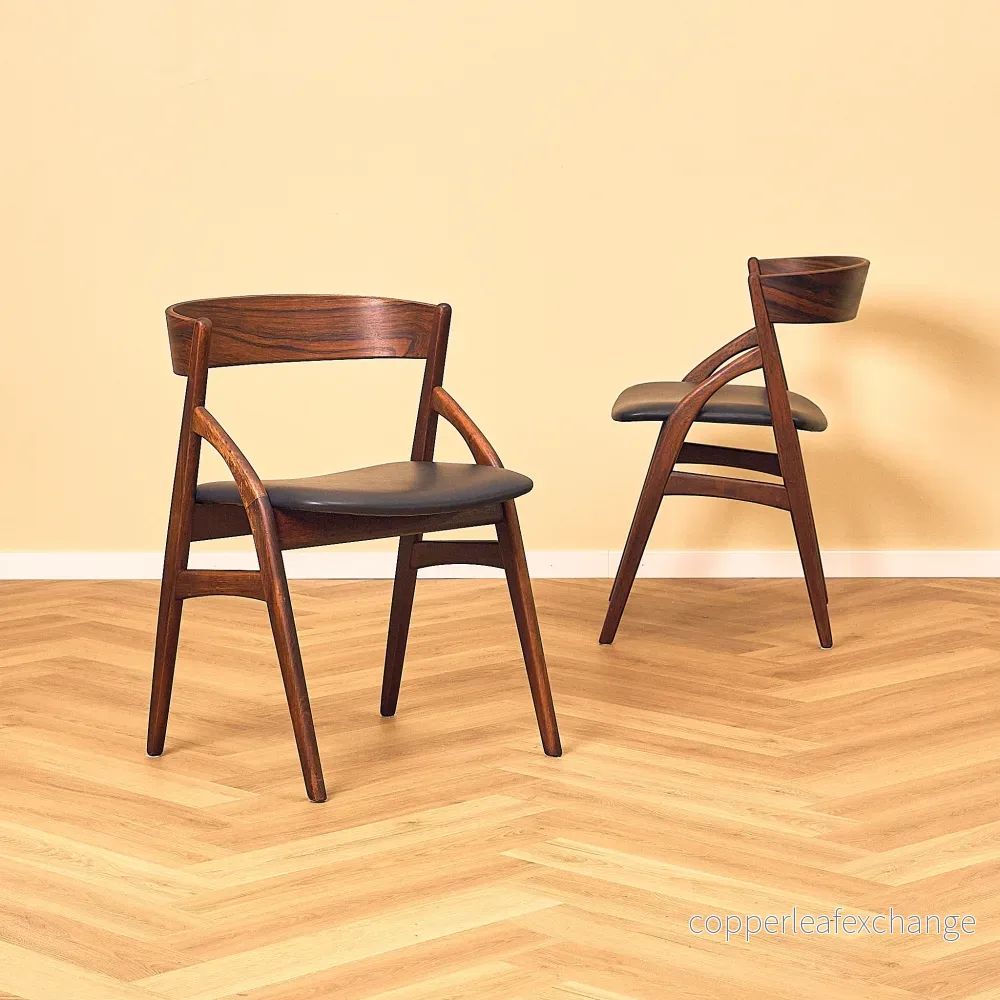 Danish dining chairs in teak and Santos rosewood by Dyrlund