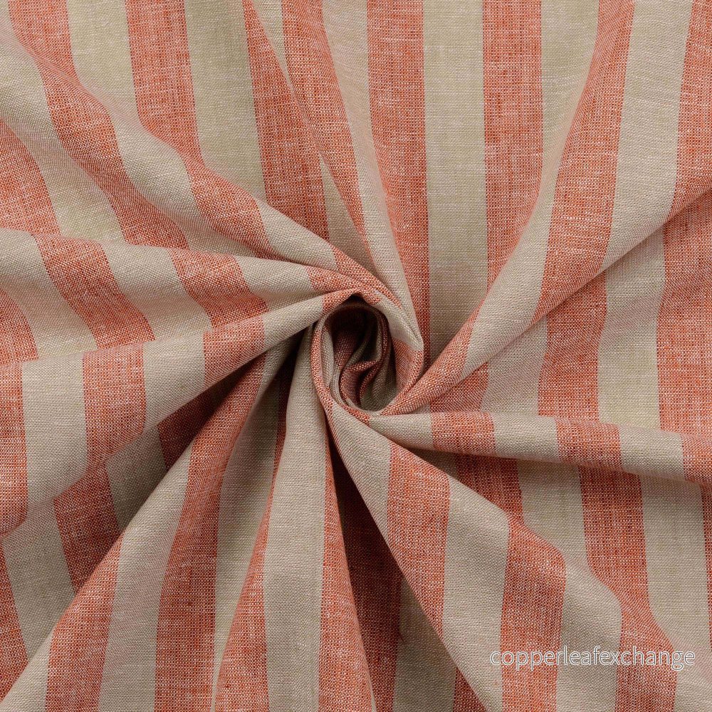 Linen Fabric – Wide Stripes – Natural, Copper – 0003