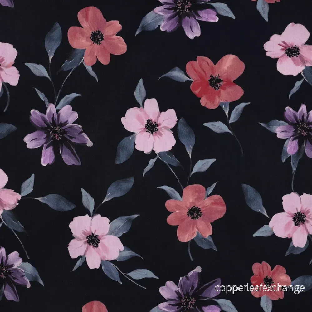 Patterned – Cotton – Viscose – Flowers – Navy blue – 37.003 Patterned – Cotton – Viscose – Flowers – Navy blue – 37.003