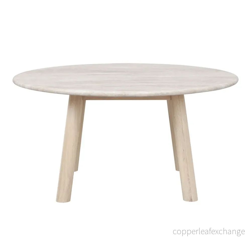 Soffbord Taransay, Beige travertin / Vitpigmenterad ek