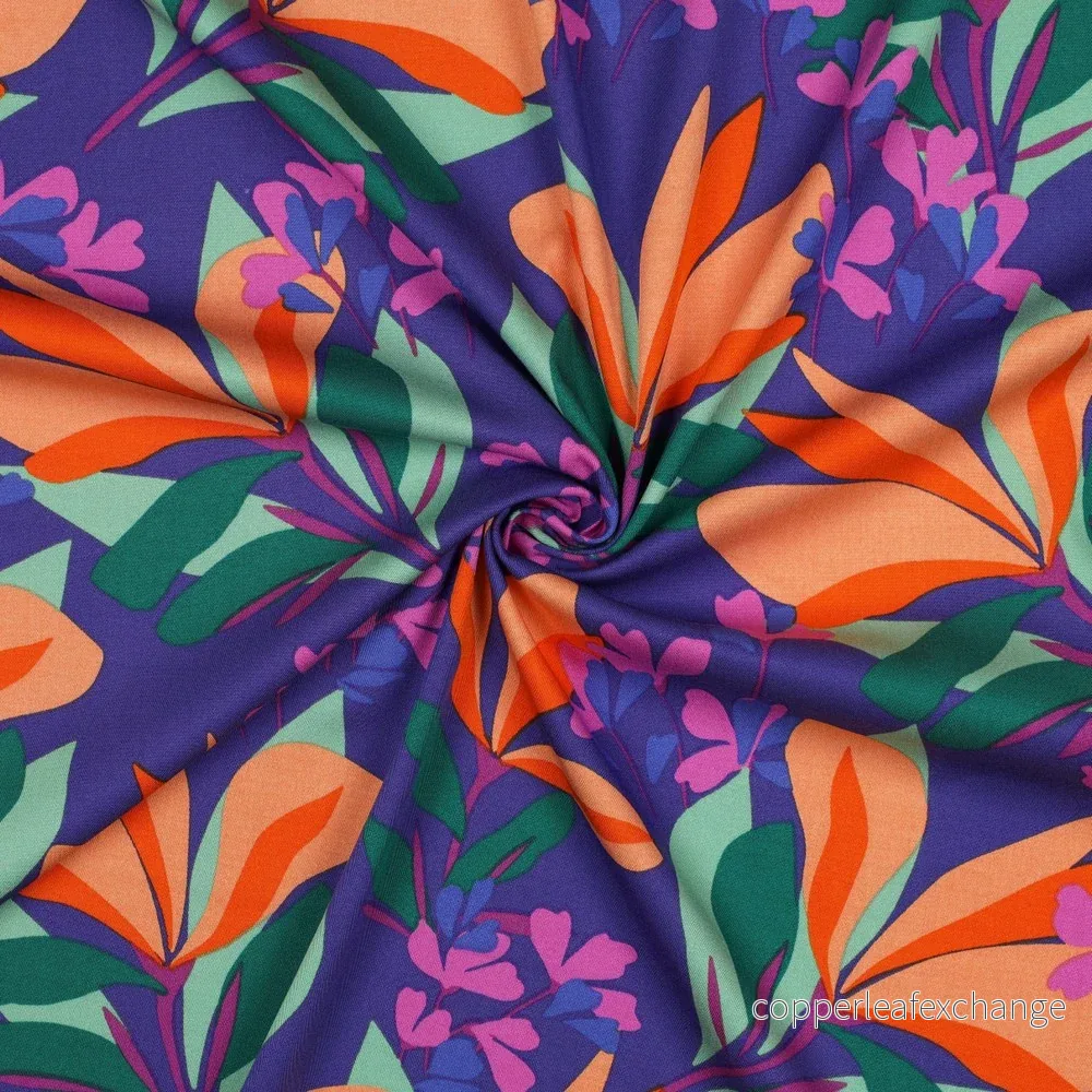 Nerida Hansen - Rosella Stretch - Spring Garden - Viscose - Royal Blue, Apricot - Bild 3