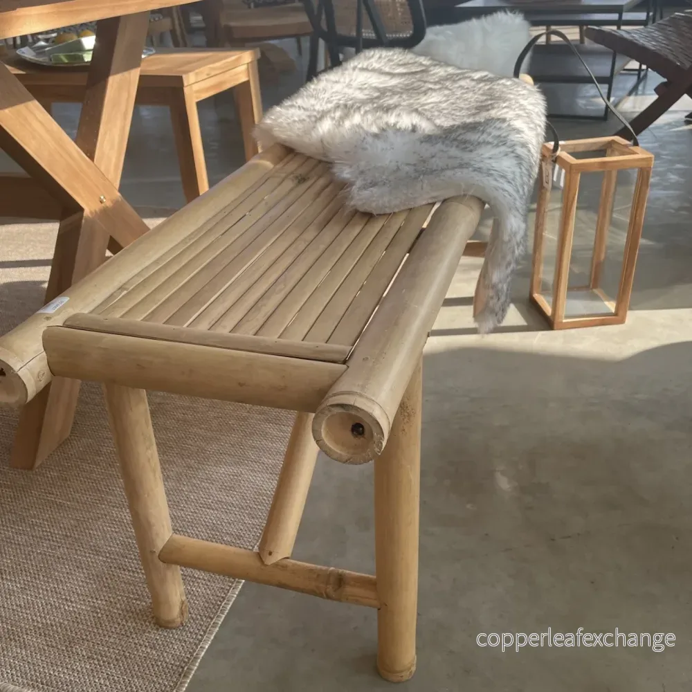 Karma BAMBU Bänk i Bambu – Stilren Träbänk 123cm för Inomhus & Utomhus - Bild 3