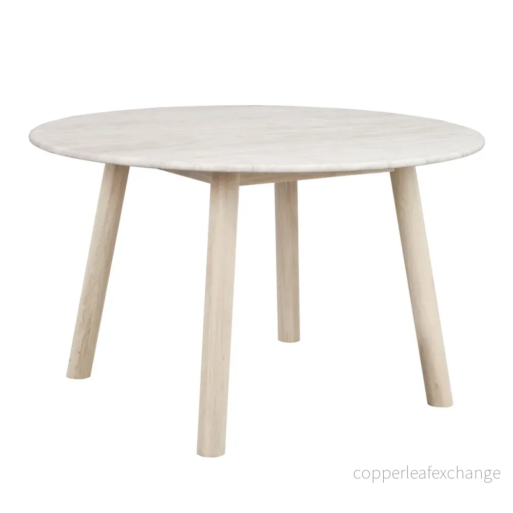 Matbord Taransay, Beige travertin / Vitpigmenterad ek - Bild 3